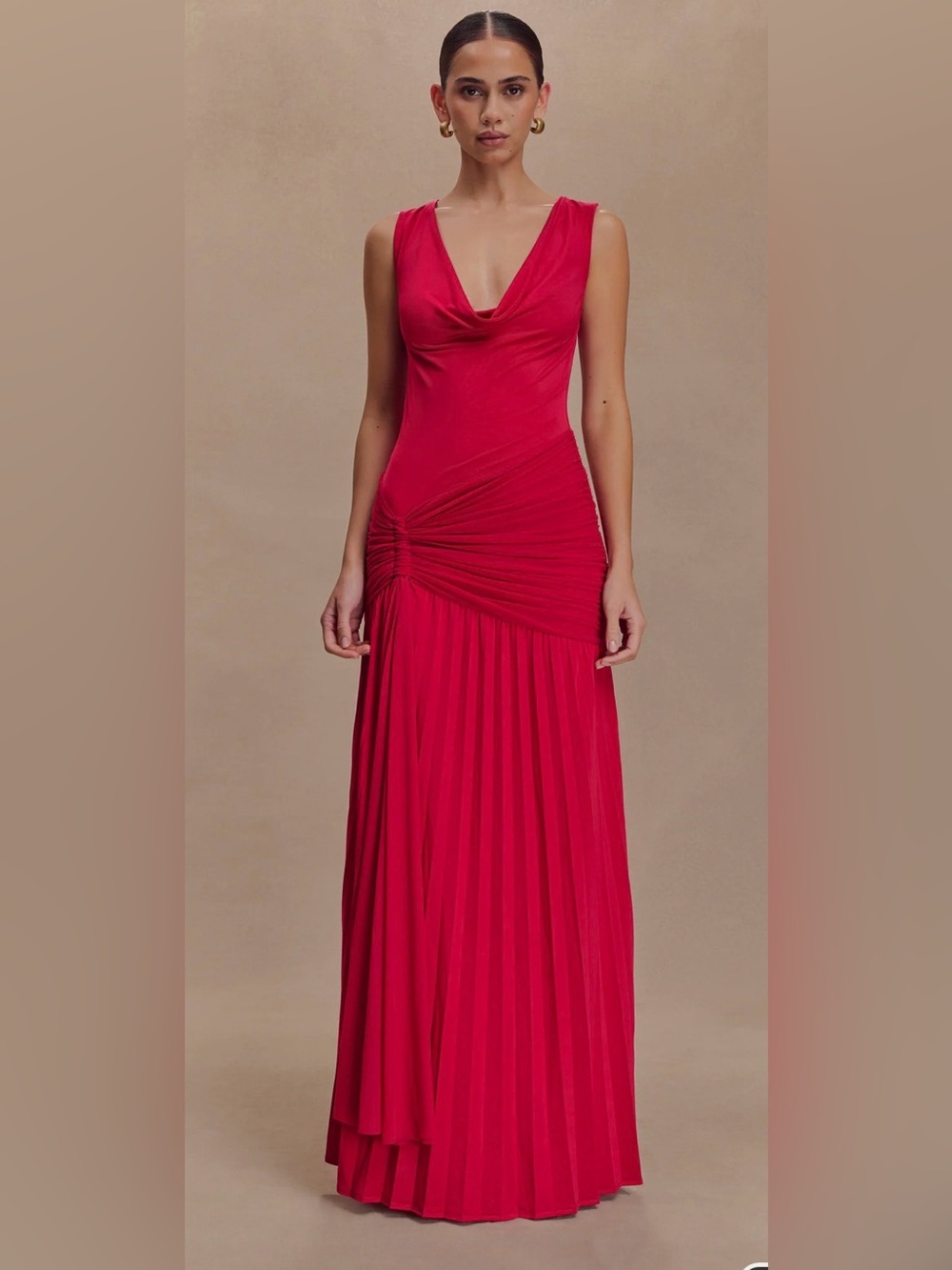 NWT 🔥Meshki Fuchsia Cowl Neck Ruched Maxi Dress